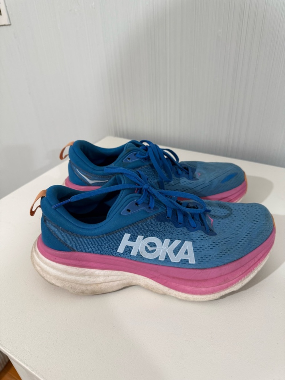 Hoka Bondi Blue with Pink Accent Women's Running Shoes
